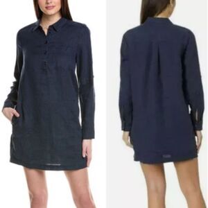 Michael Stars Shirt Dress Size 2X 18 LINEN Eleanor Utility Mini‎ Navy Blue NWT
